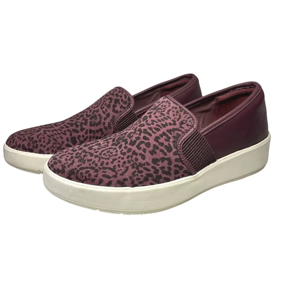 Clarks Collection Women's Slip On Wedge Burgundy Leopard Print Comfort 9.5